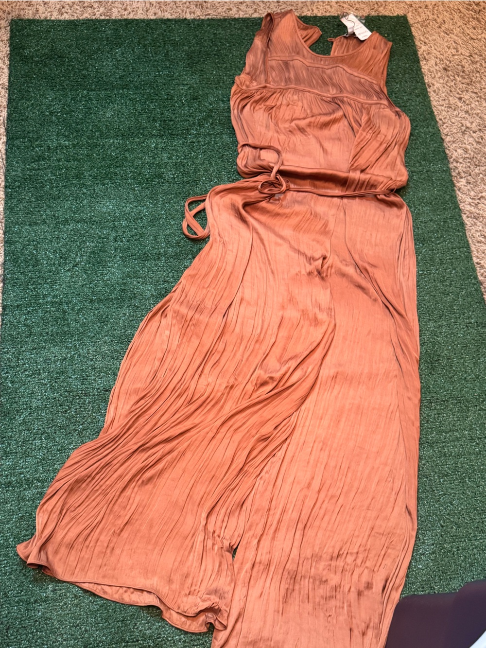 Women’s Sleeveless Rust Jumpsuit with Waist Tie